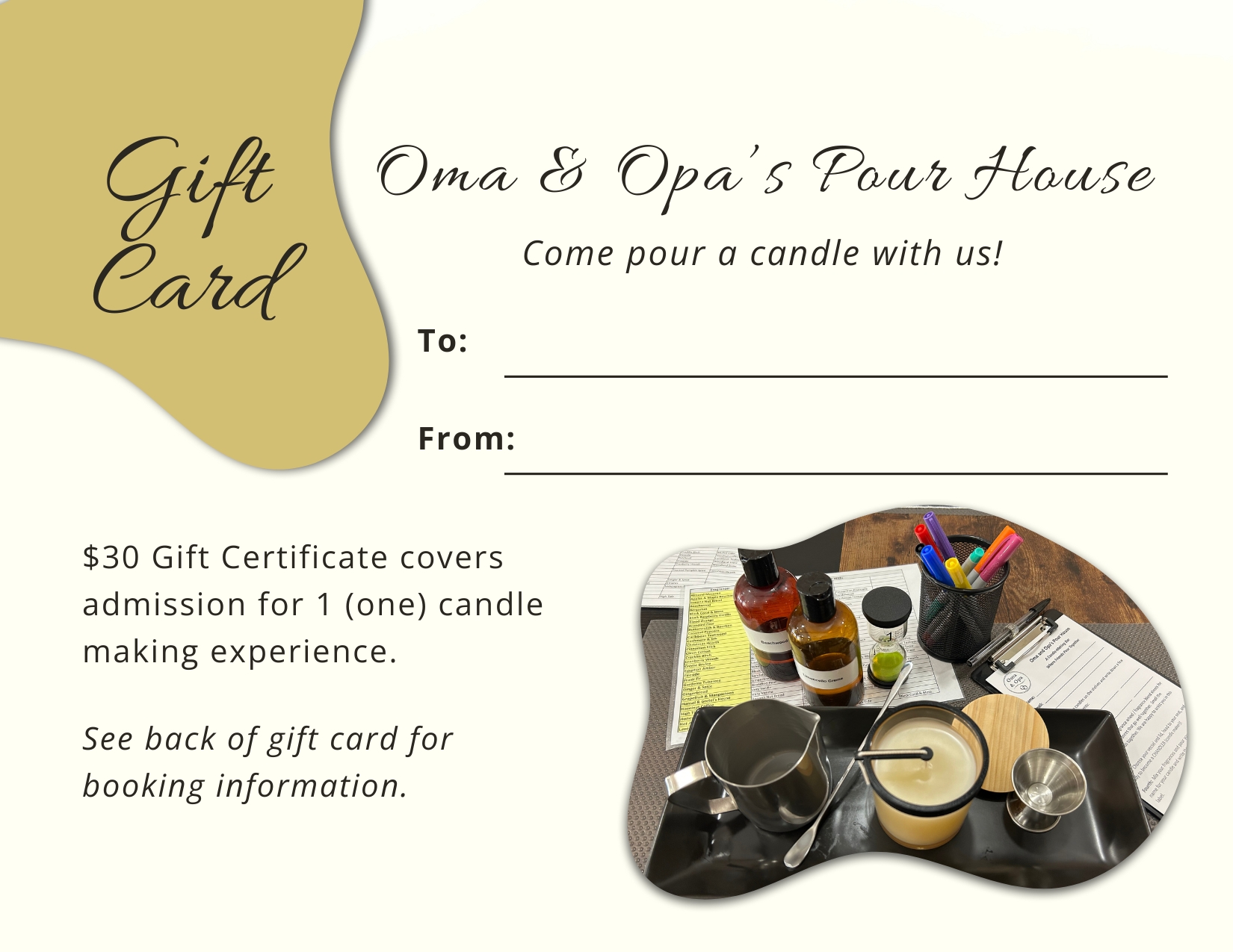 Gift Certificate | Sip outlet & Pour Candle Making Class | In Person